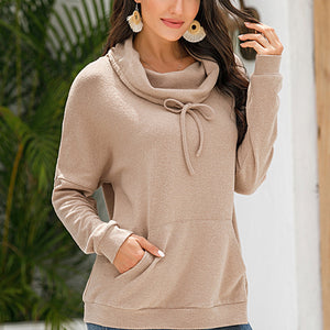 Cowl Neck Drop Shoulder Sweatshirt Pimamour