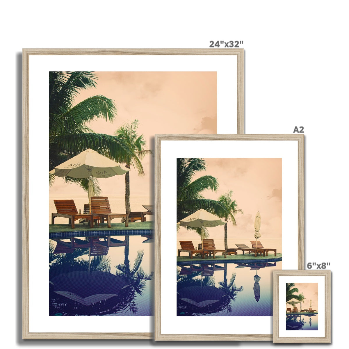 01D The lonely pool, the hidden beach and the palm tree - Vintage colors fine art photography print - Printed on       Framed & Mounted Print Pimamour Original Pimamour