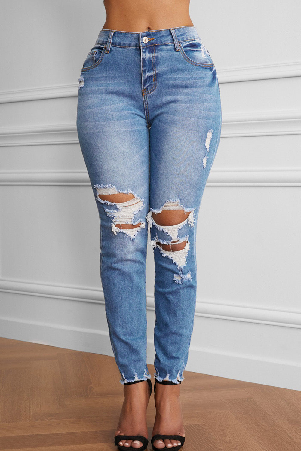 Raw Cut Frayed Hem Jeans Pimamour