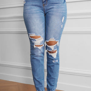 Raw Cut Frayed Hem Jeans Pimamour