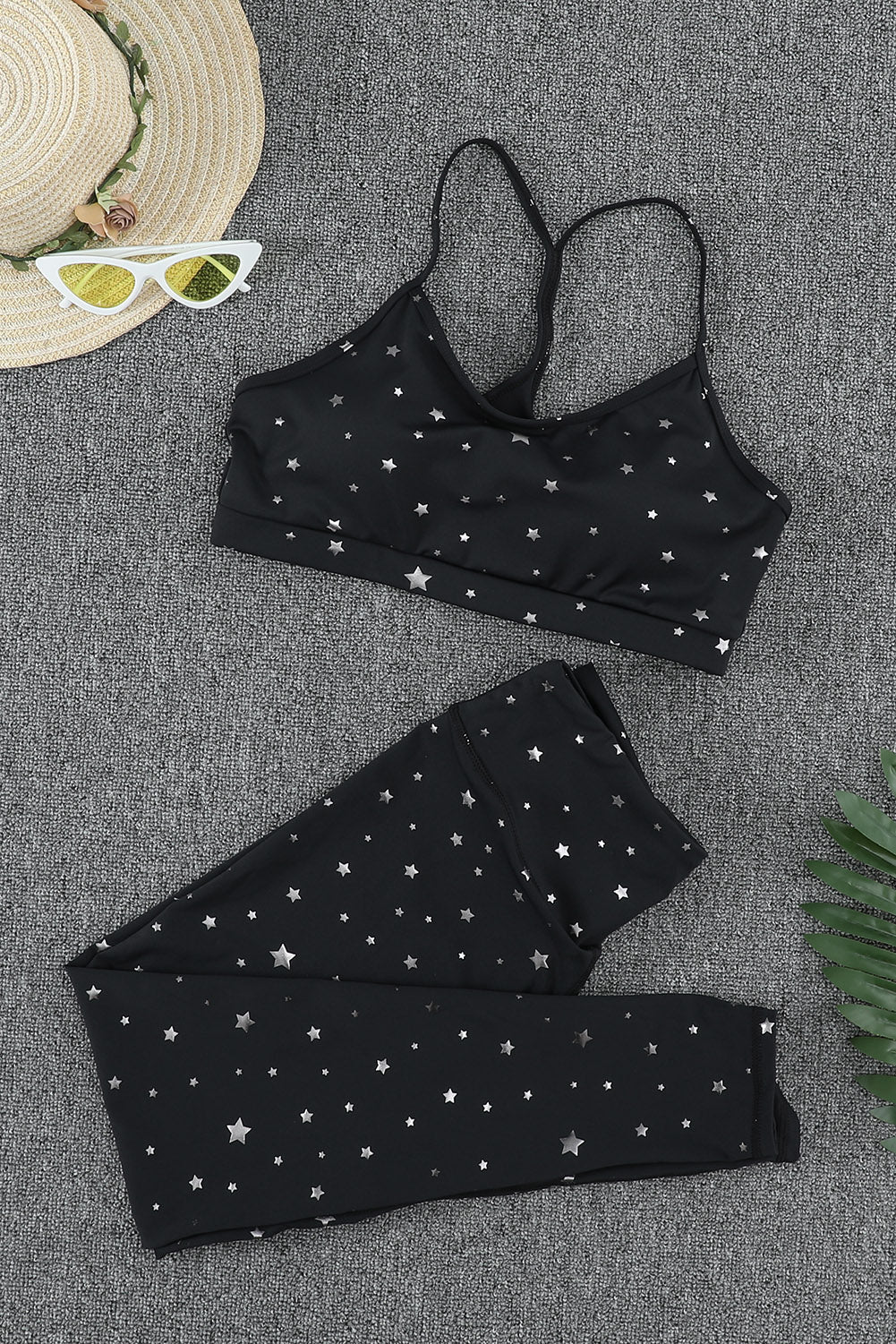 Star Print Sports Bra and Leggings Set Pimamour