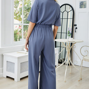 Tie Front Cutout Wide Leg Jumpsuit Pimamour