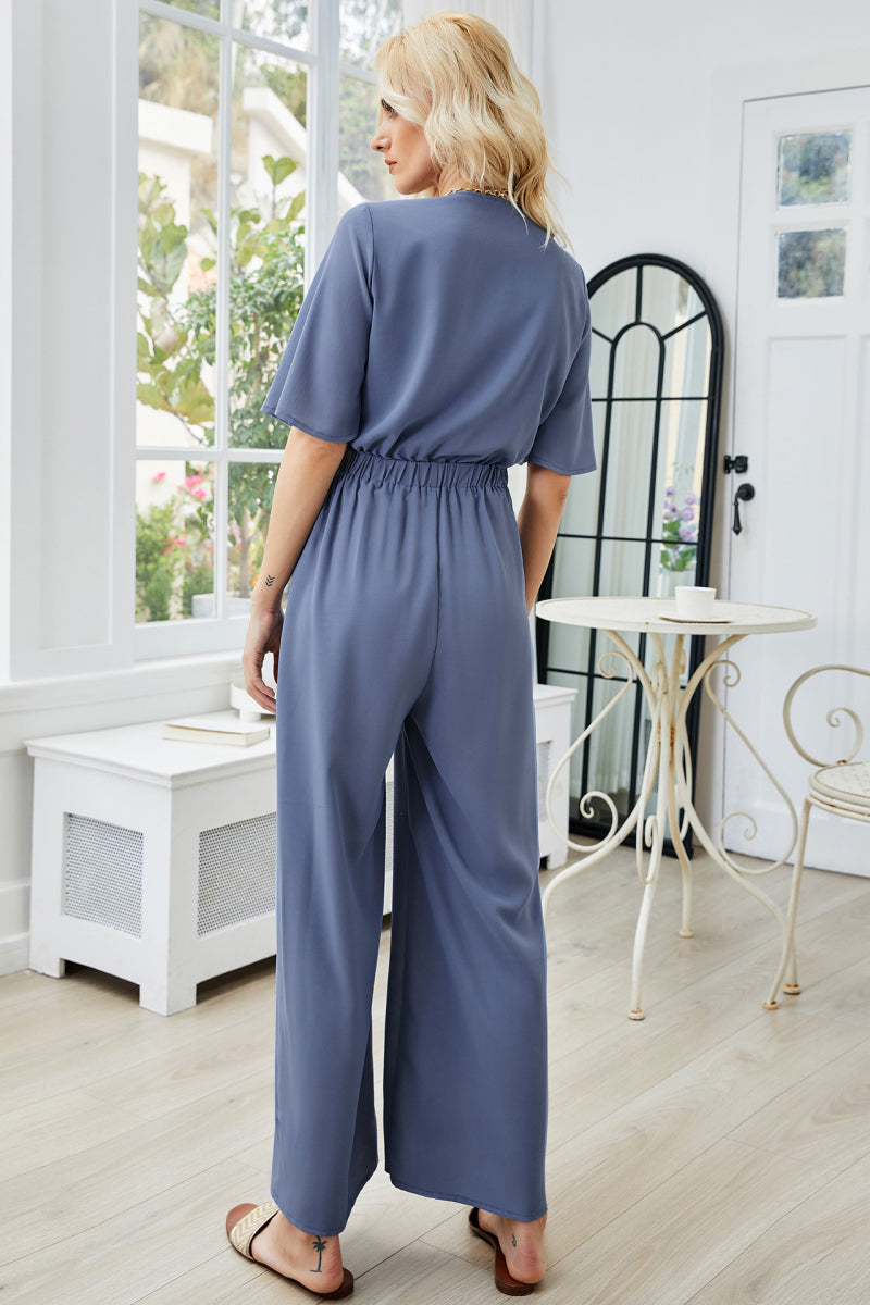 Tie Front Cutout Wide Leg Jumpsuit Pimamour