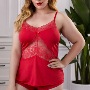 Lace Insert Plus Size Pajamas Set Pimamour