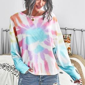 Tie-Dye Boat Neck Batwing Sleeve Tee Pimamour