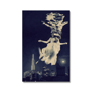 06 - Surreal dreamy poster of the protecting girl / goddess / mermaid floating in the sky over the city, wrapped in the night Brandon Canvas Pimamour Original Pimamour