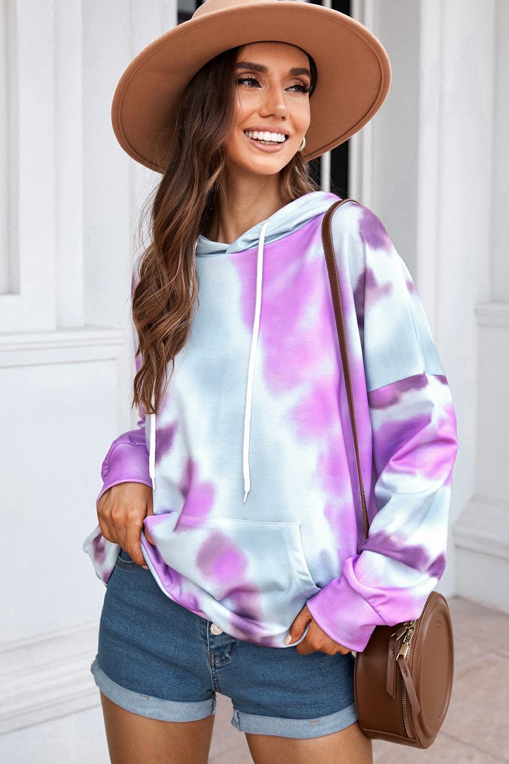 Dropped Sleeve Tie-dye Hoodie with Drawstring Pimamour