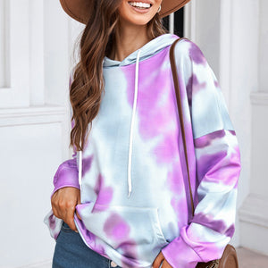 Dropped Sleeve Tie-dye Hoodie with Drawstring Pimamour