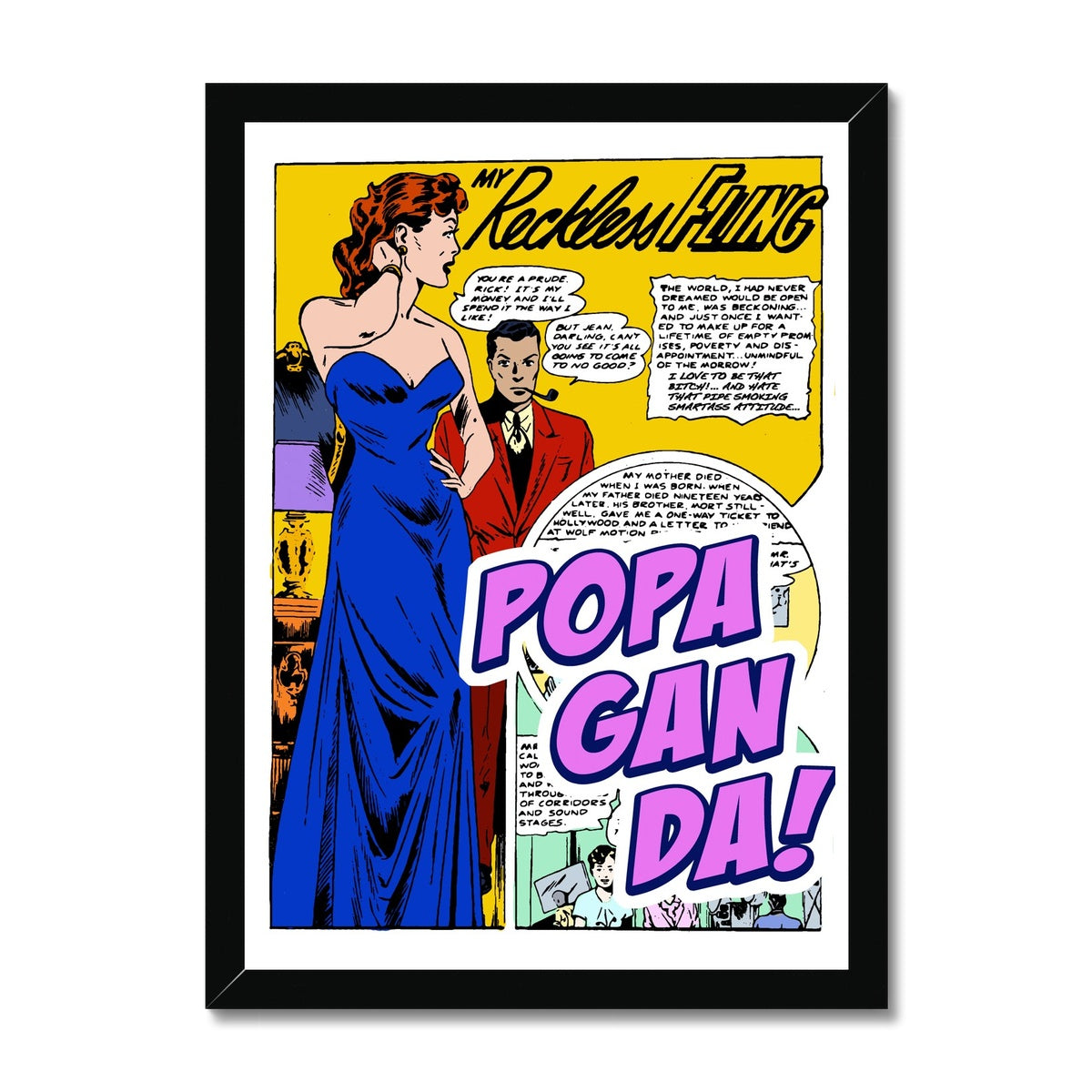 Popaganda Pop Art Vintage Comics 18 Framed Print Pimamour Exclusive Sarcastic & Ironic Lichtenstein-Like Design Pimamour