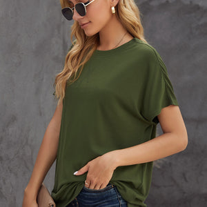 Round Neck Short Sleeve Solid Color Tee Pimamour