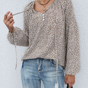 Leopard Print Tie Neck Blouse Pimamour