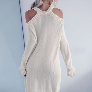 Cold Shoulder Rib-Knit Sweater Dress (Belt Not Included) Pimamour