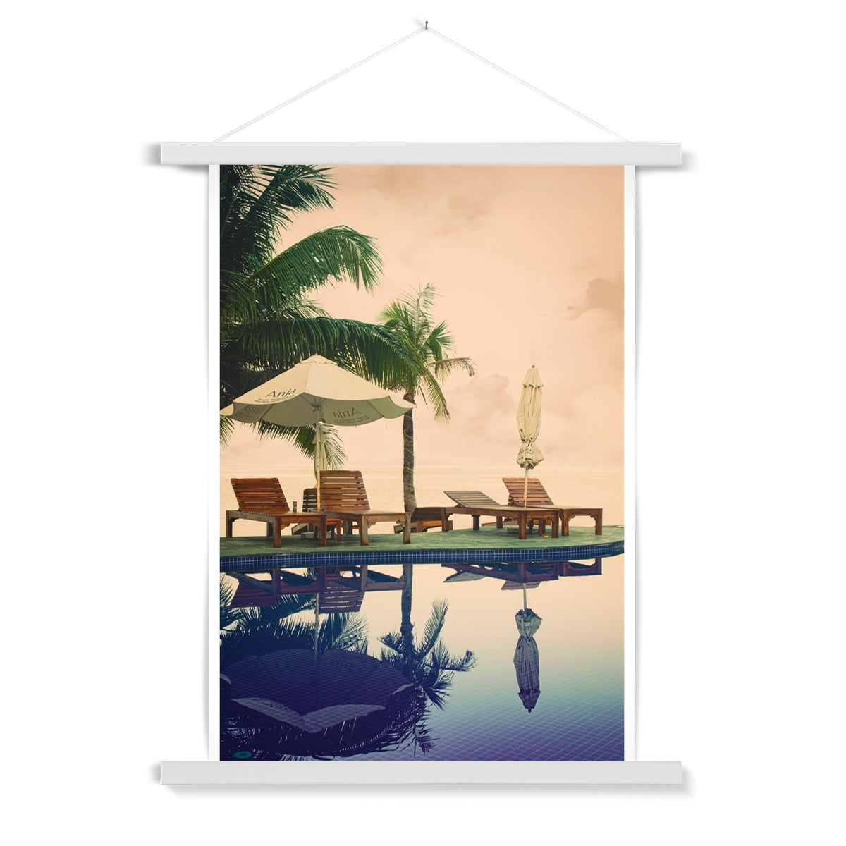 01D The lonely pool, the hidden beach and the palm tree - Vintage colors fine art photography print - Printed on       Fine Art Print with Hanger Pimamour Original Pimamour