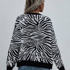 Zebra Print Button Down Cardigan Pimamour