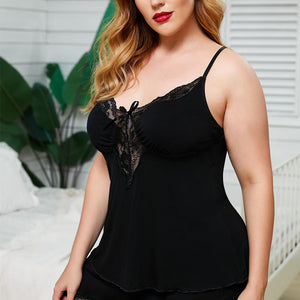 Lace Trim Plus Size Pajamas Set Pimamour