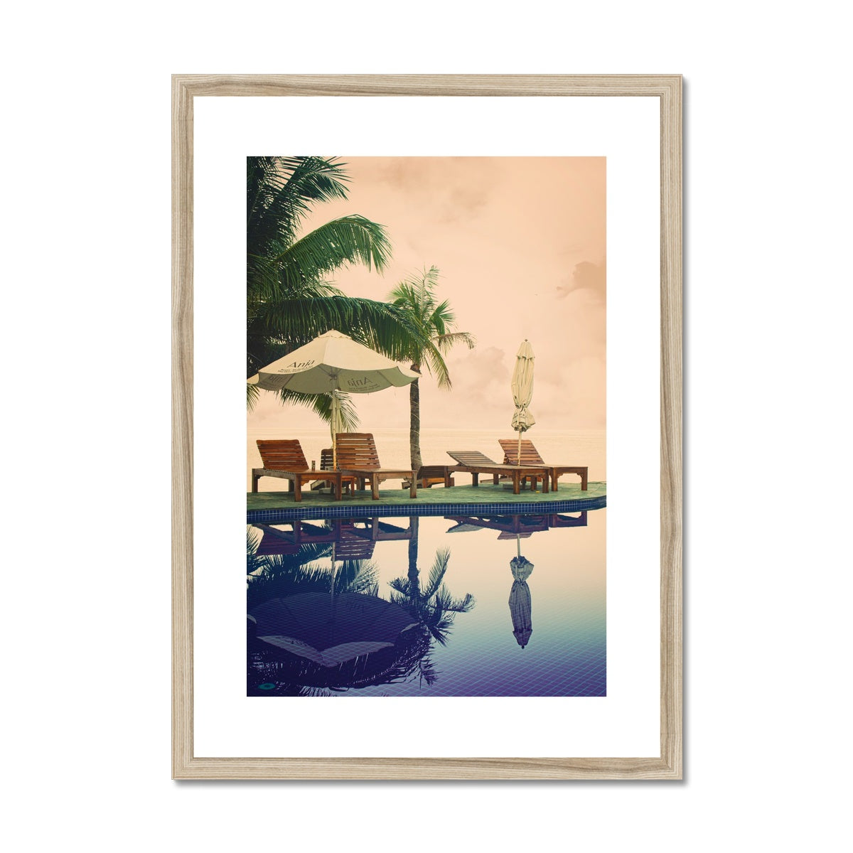 01D The lonely pool, the hidden beach and the palm tree - Vintage colors fine art photography print - Printed on       Framed & Mounted Print Pimamour Original Pimamour