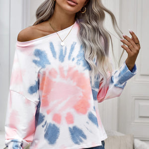 Tie-Dye Boat Neck Batwing Sleeve Tee Pimamour