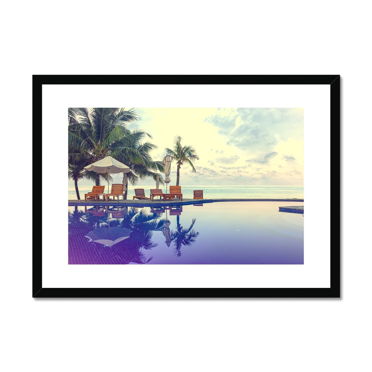 02D The lonely pool, the hidden beach and the palm tree - Color fine art photography print - Printed on  Framed & Mounted Print Pimamour Original Pimamour