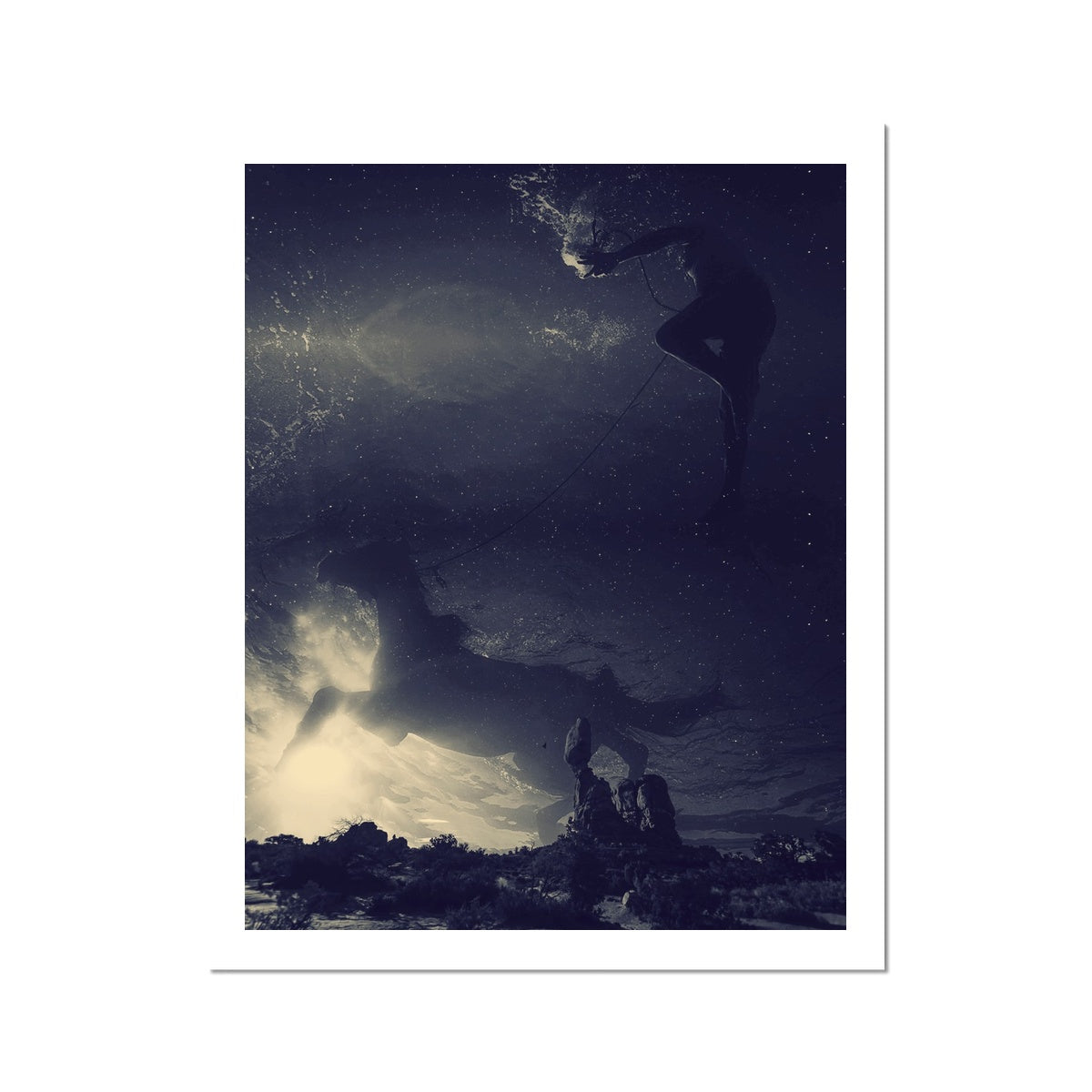 03 - Surreal dreamy poster of the dancing horse floating in the sky over the desert, wrapped in the night Brandon C-Type Print Pimamour Original Pimamour