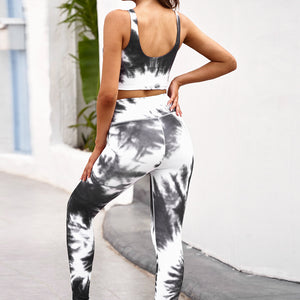 Tie-dye Crop Top and Leggings Set Pimamour