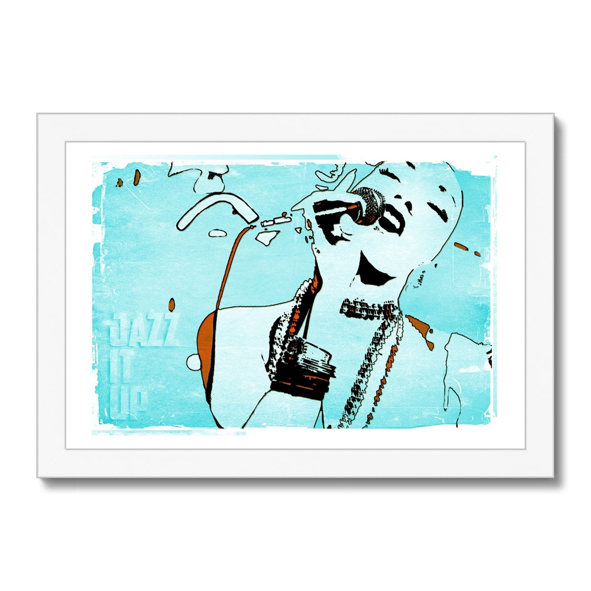 02 Blue Jazz It Up Framed Print Pimamour Exclusive Lady Jazz Singer Music Poster Art Pimamour