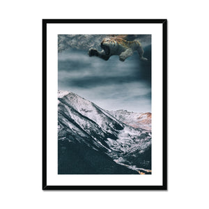 04 - Surreal dreamy poster of the swimming tiger in the sky over the mountain Color Framed & Mounted Print Pimamour Original Pimamour