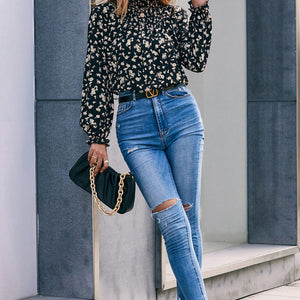 Floral Mock Neck Blouse Pimamour