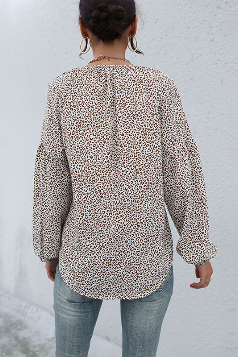 Leopard Print Tie Neck Blouse Pimamour