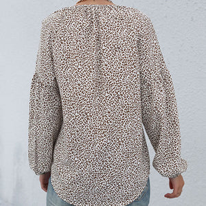 Leopard Print Tie Neck Blouse Pimamour