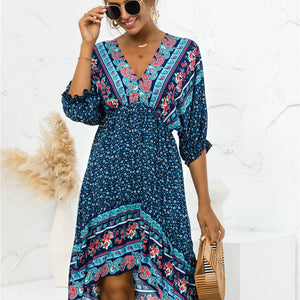 Printed Bohemian V Neck Dress Pimamour