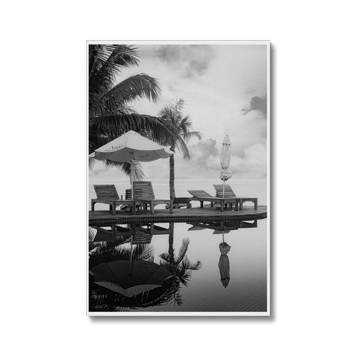 01A The lonely pool, the hidden beach and the palm tree - Black & White fine art photography print - Printed on   Eco Canvas Pimamour Original Pimamour