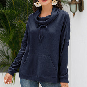 Cowl Neck Drop Shoulder Sweatshirt Pimamour