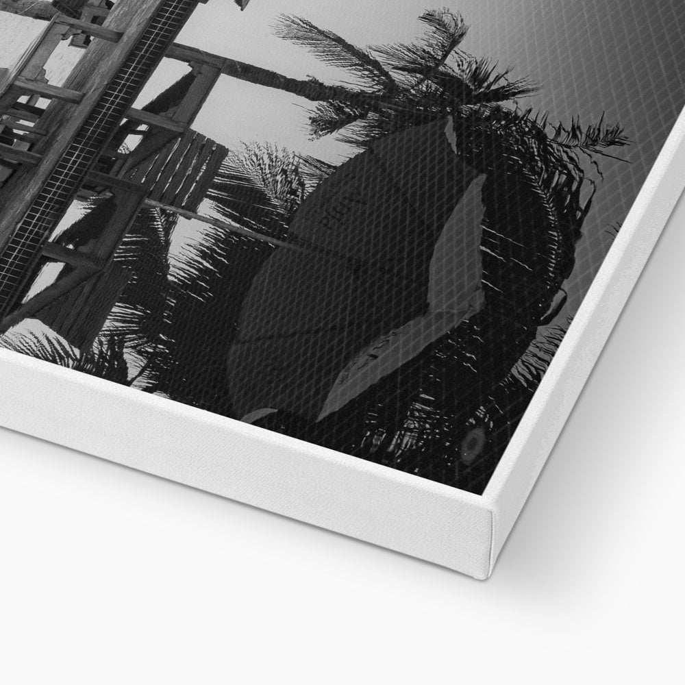 01A The lonely pool, the hidden beach and the palm tree - Black & White fine art photography print - Printed on   Eco Canvas Pimamour Original Pimamour