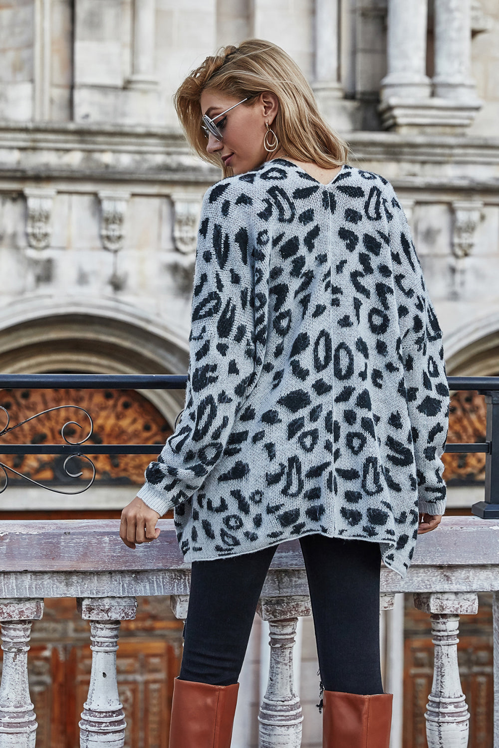 Leopard Longline Cardigan with Pockets Pimamour