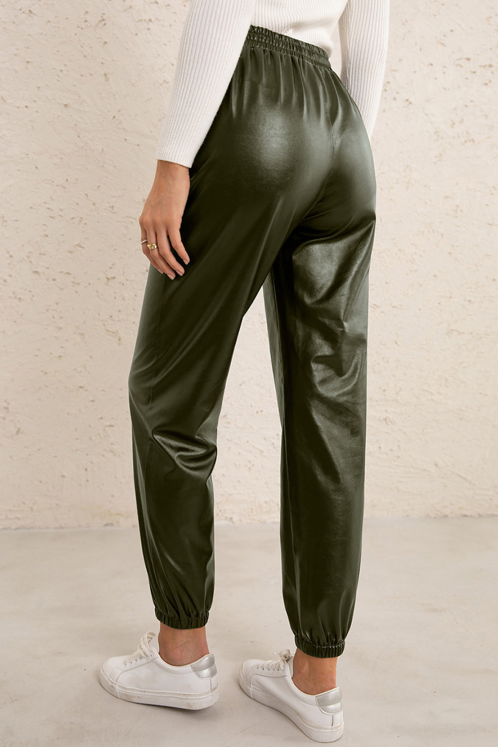 Elastic Waist PU Leather Joggers Pimamour