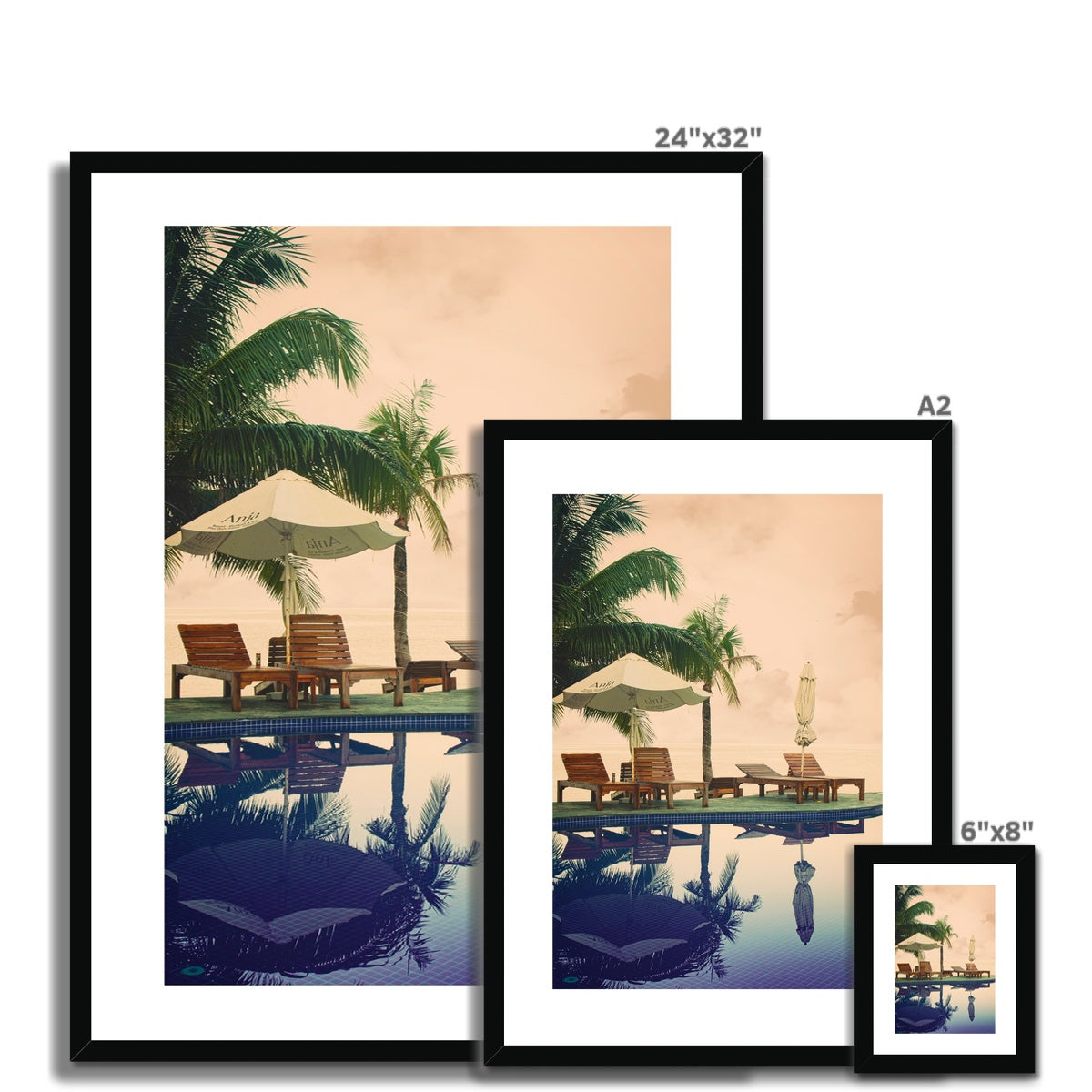 01D The lonely pool, the hidden beach and the palm tree - Vintage colors fine art photography print - Printed on       Framed & Mounted Print Pimamour Original Pimamour