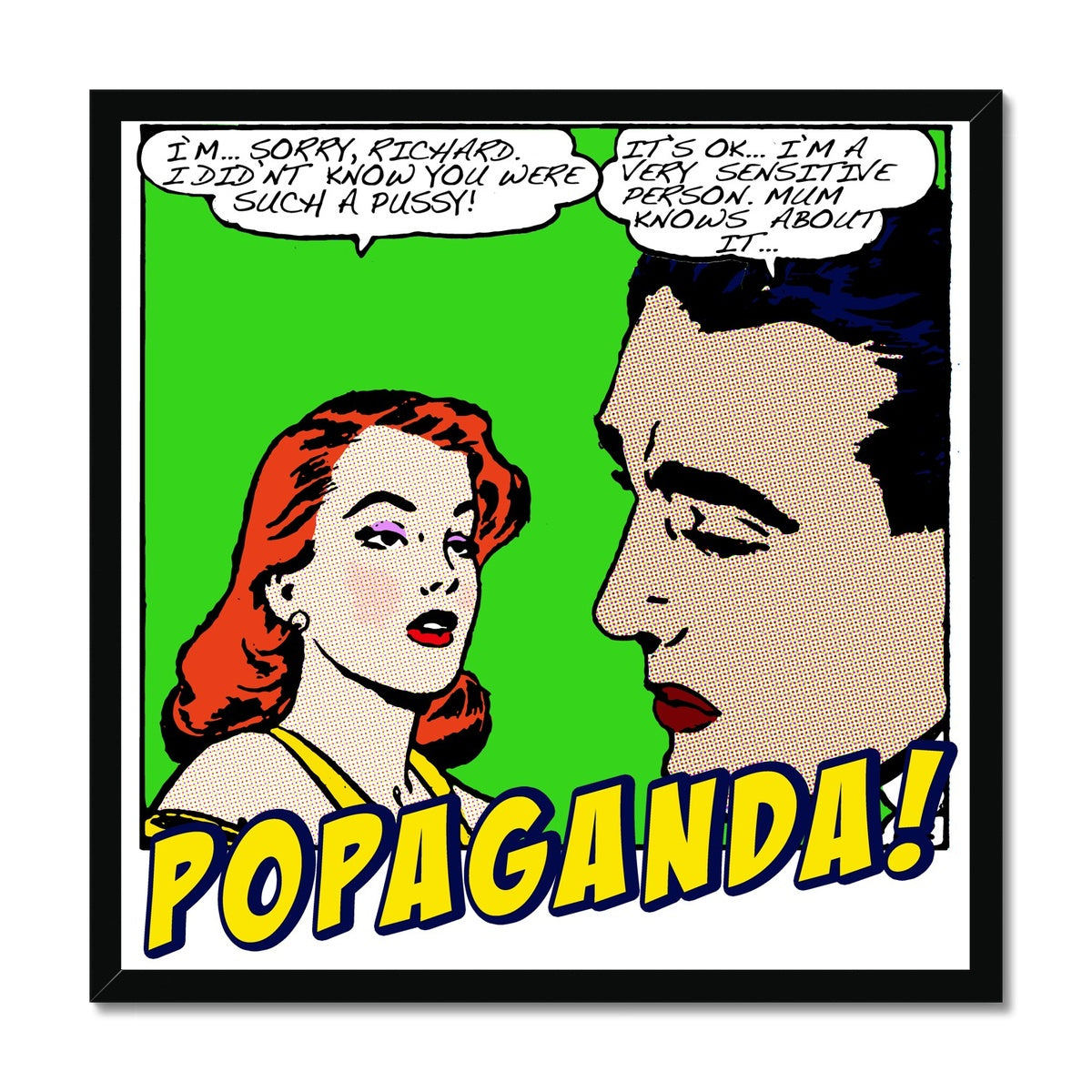 Popaganda Pop Art Vintage Comics 01 Framed Print Pimamour Exclusive Sarcastic & Ironic Lichtenstein-Like Design Pimamour