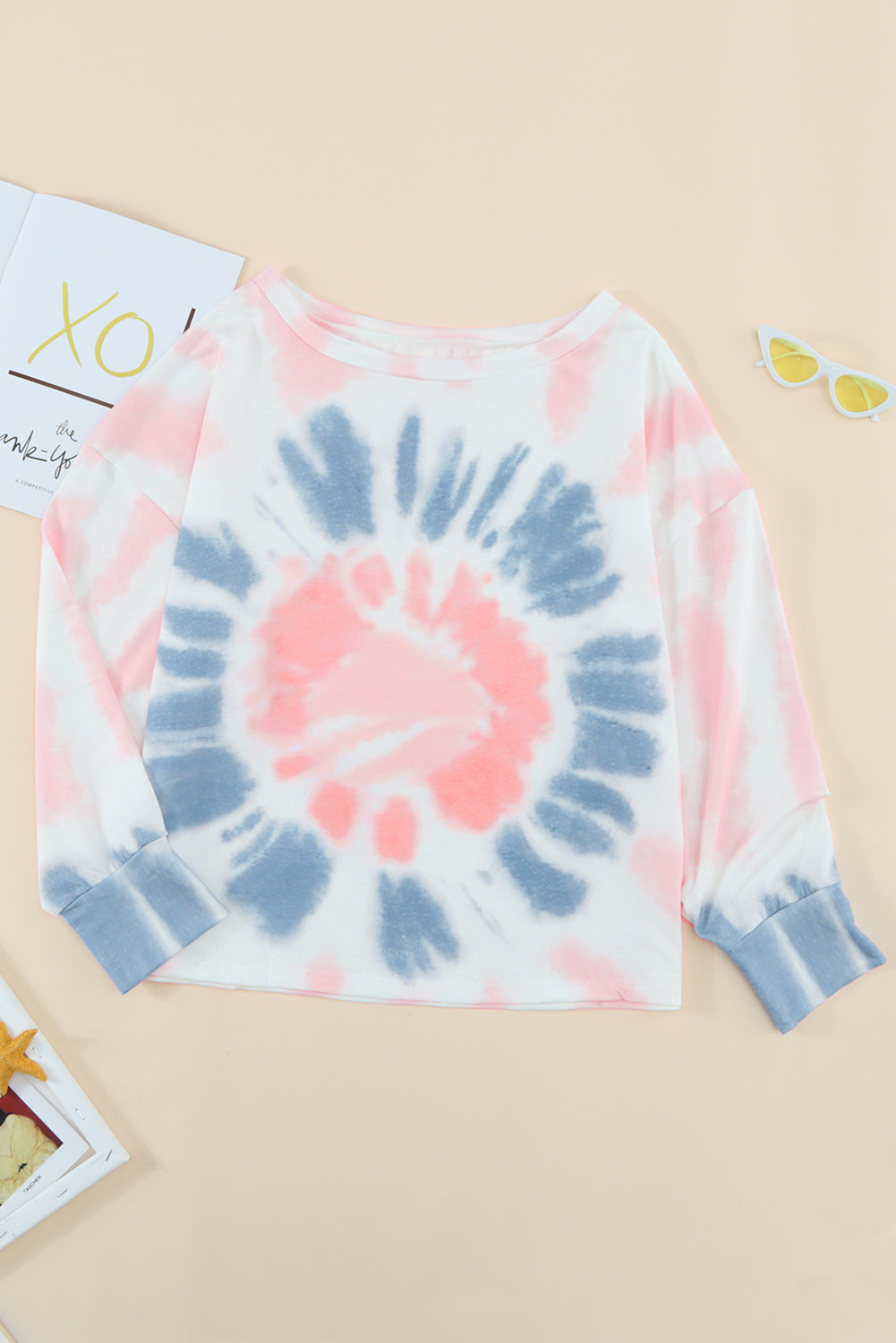 Tie-Dye Boat Neck Batwing Sleeve Tee Pimamour