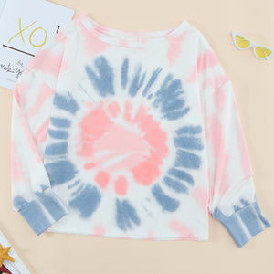 Tie-Dye Boat Neck Batwing Sleeve Tee Pimamour