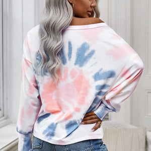 Tie-Dye Boat Neck Batwing Sleeve Tee Pimamour