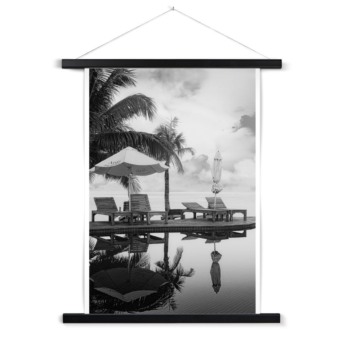 01A The lonely pool, the hidden beach and the palm tree - Black & White fine art photography print - Printed on   Fine Art Print with Hanger Pimamour Original Pimamour