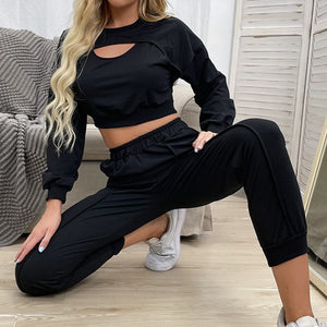 Cut Out Crop Top and Joggers Set Pimamour