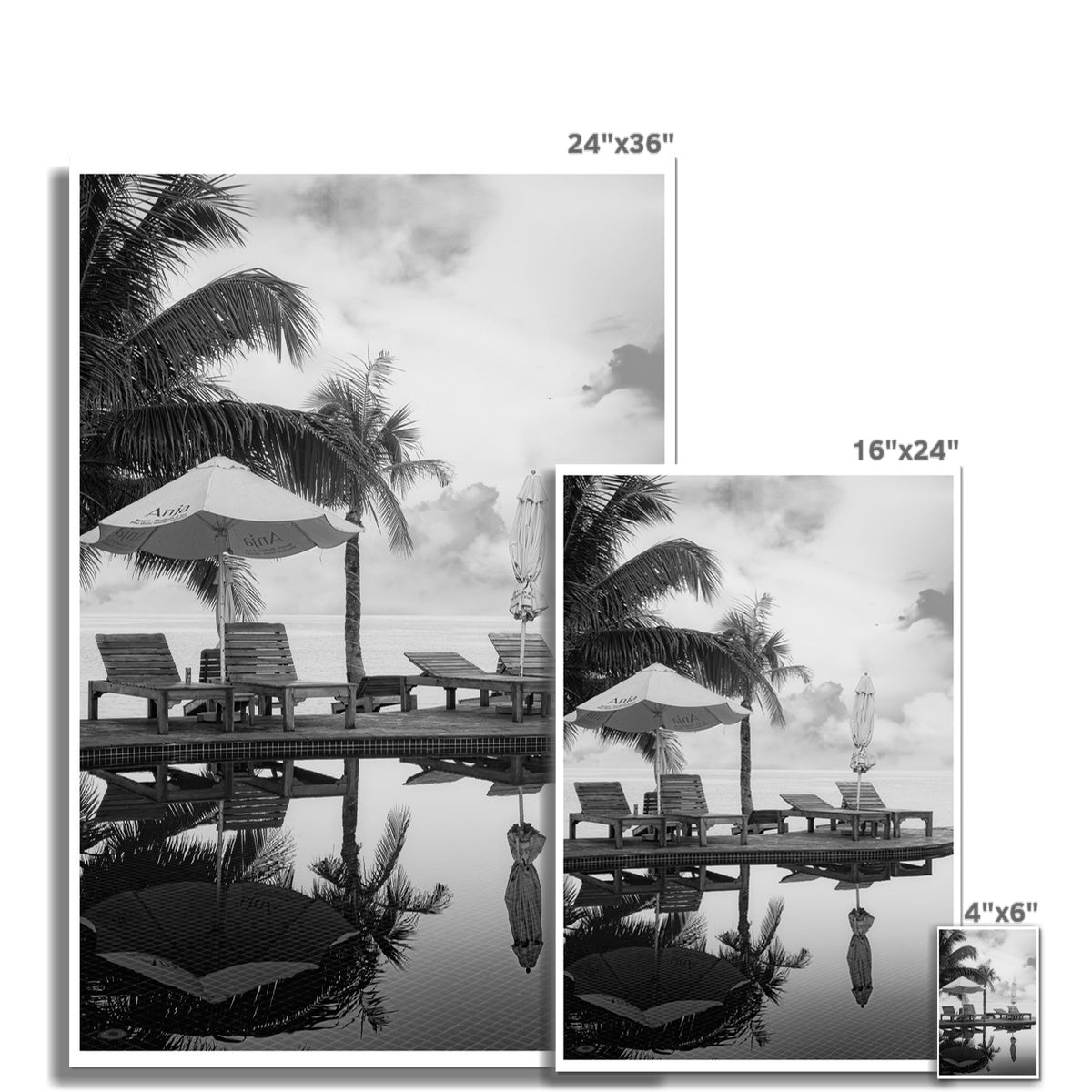 01A The lonely pool, the hidden beach and the palm tree - Black & White fine art photography print - Printed on   C-Type Print Pimamour Original Pimamour