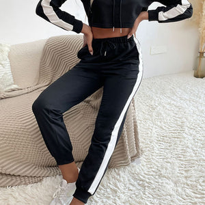 Side Stripe Cropped Hoodie and Jogger Set Pimamour