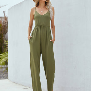 Adjustable Spaghetti Strap Jumpsuit with Pockets Pimamour