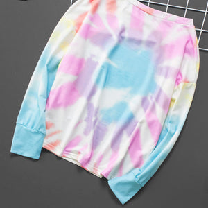 Tie-Dye Boat Neck Batwing Sleeve Tee Pimamour