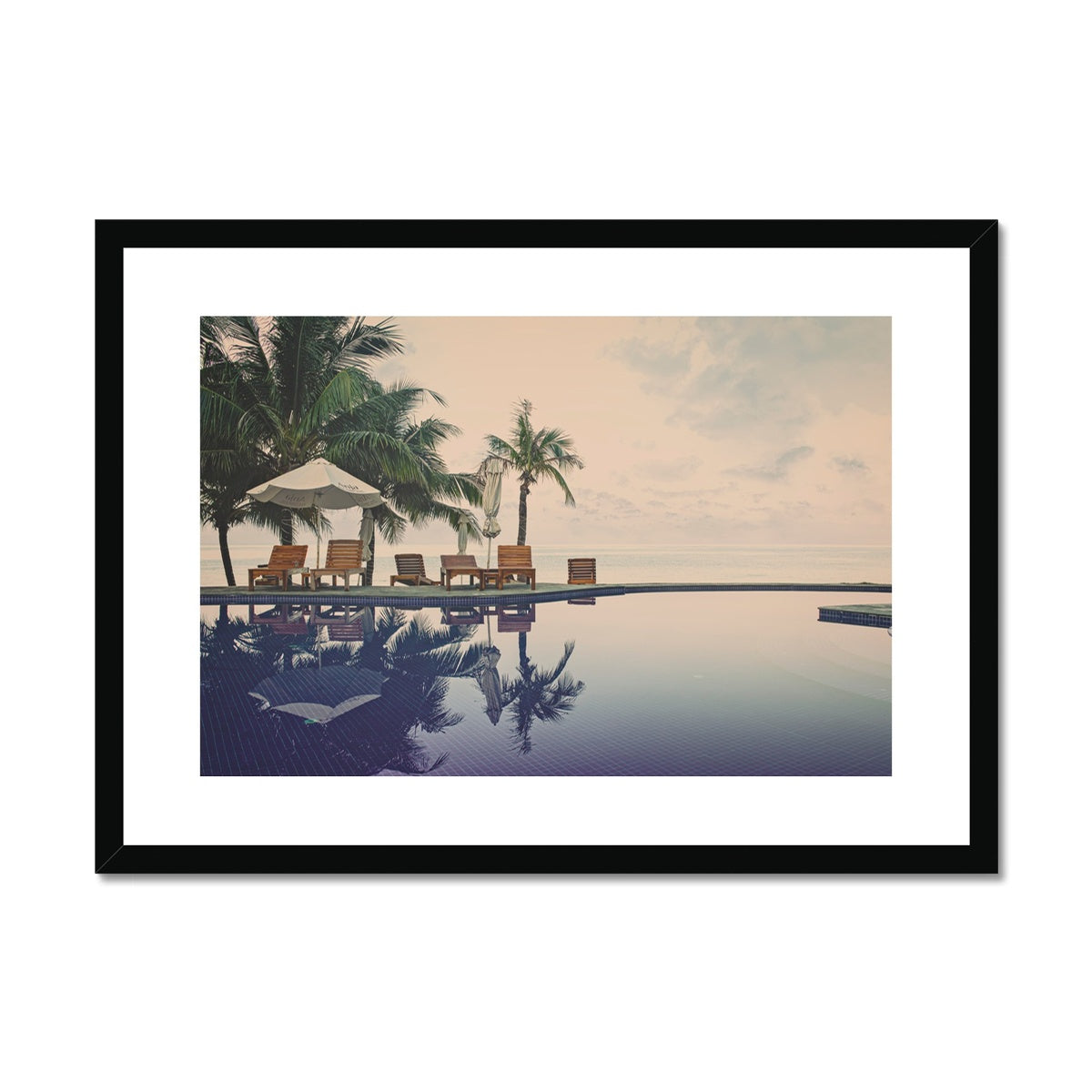 02C The lonely pool, the hidden beach and the palm tree - Vintage colors fine art photography print - Printed on  Framed & Mounted Print Pimamour Original Pimamour