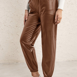 Elastic Waist PU Leather Joggers Pimamour