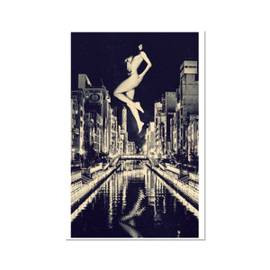 02 - Surreal dreamy poster of the protecting girl / goddess / mermaid floating in the sky over the city, wrapped in the night Brandon C-Type Print Pimamour Original Pimamour