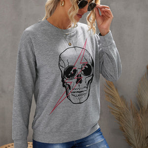 Halloween Skull and Lightning Graphic Tee Pimamour